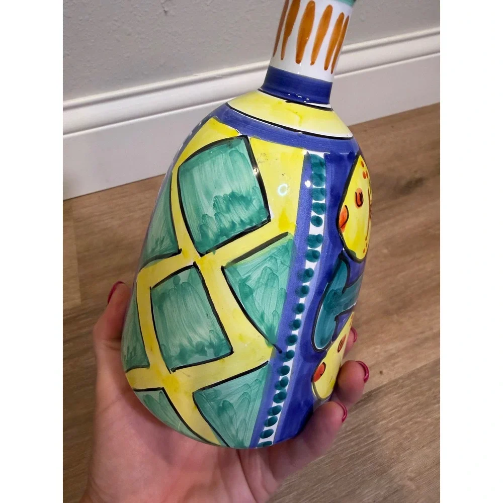 Duca di Camastra Italian Ceramic Vase Fish Blue Yellow Mediterranean Pottery VTG